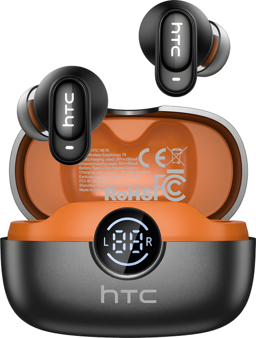 Auriculares traductores LinguaPods negro y naranja
